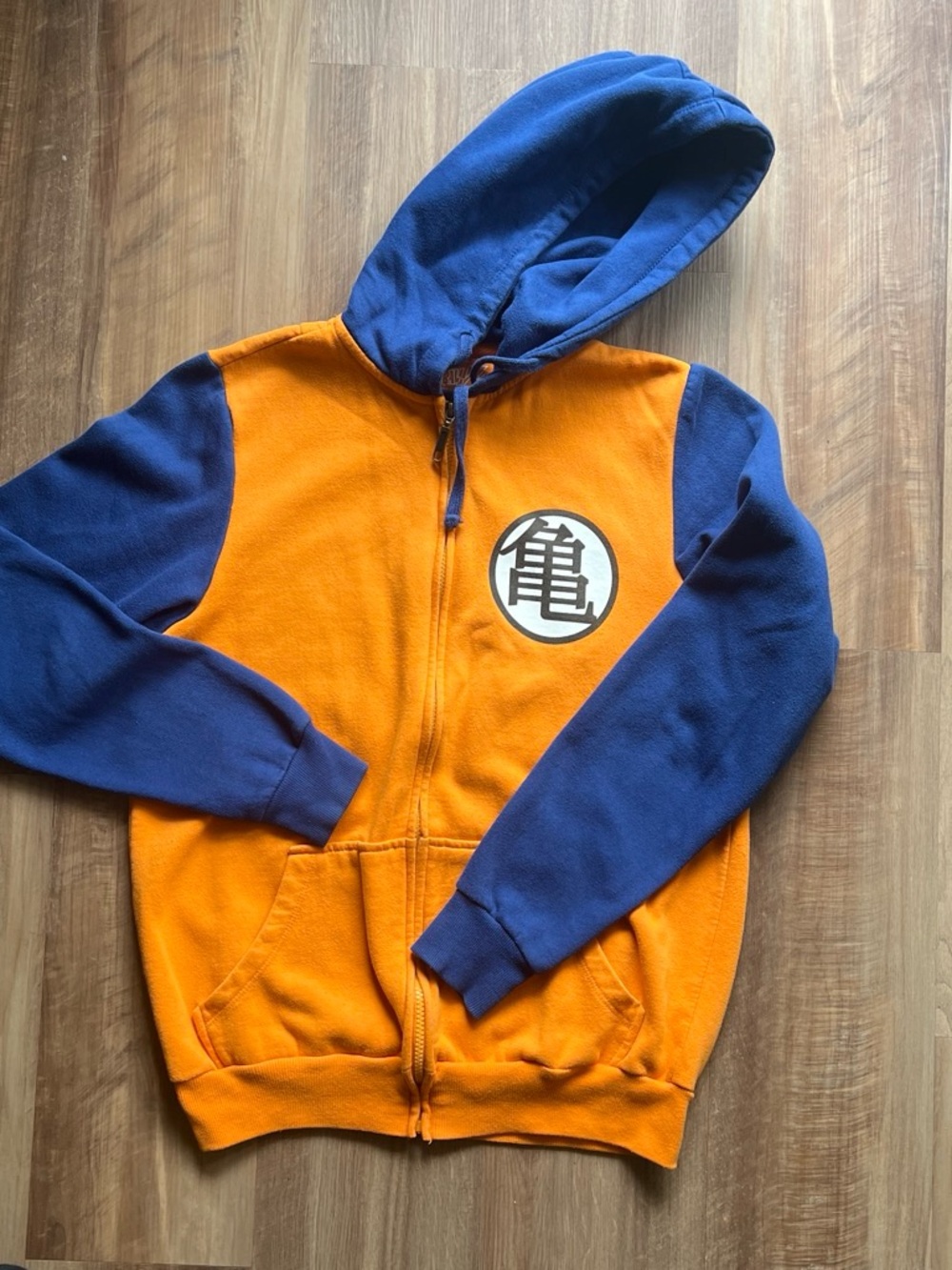 Men's Orange and Blue Zip-Up Hooded Sweatshirt with Chest Emblem